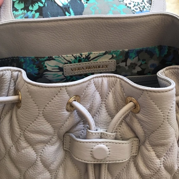 Vera Bradley Amy quilted leather backpack cloud gray light blue